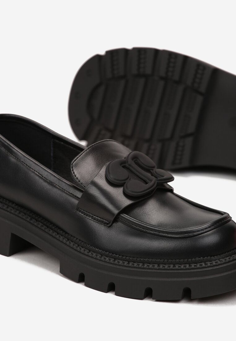 Mocasini Negri Gleznă cu Cataramă Decorativă și Brant din Piele Naturală Aglemia