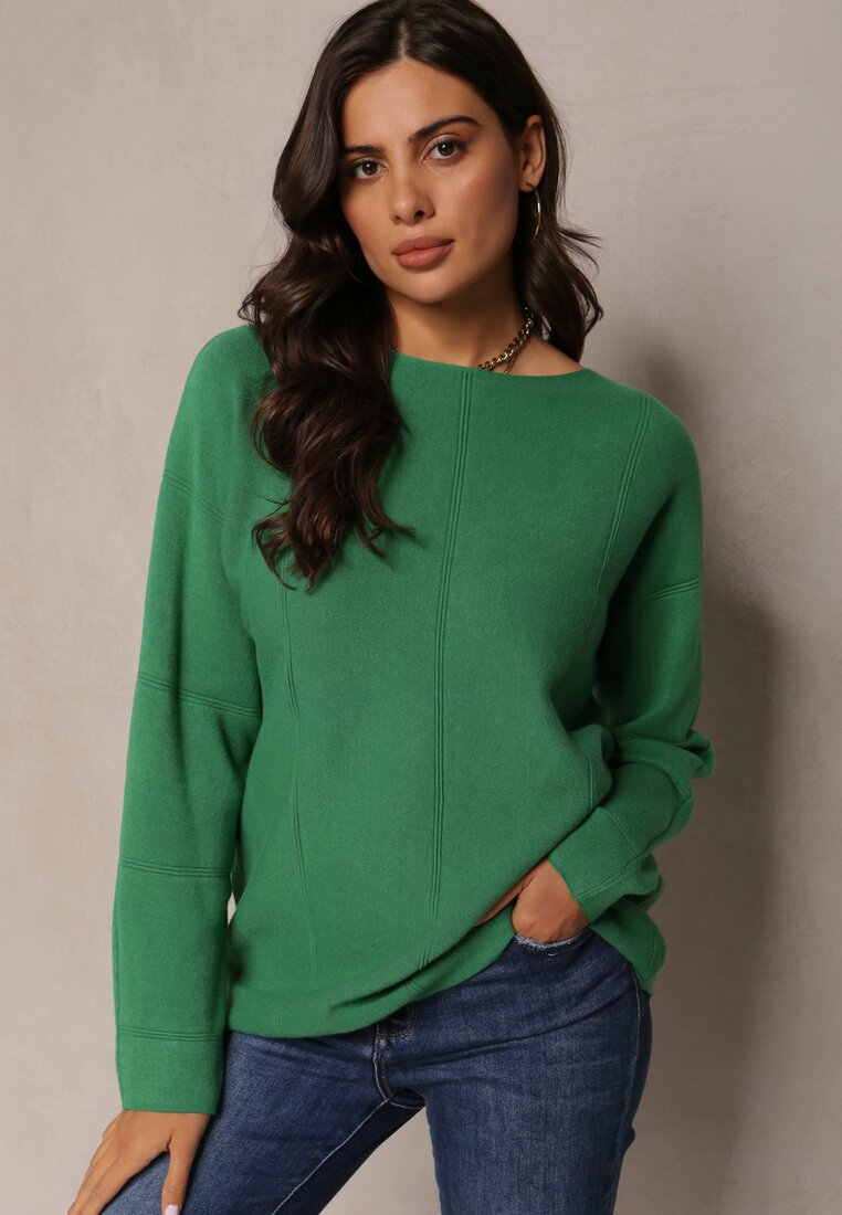 Pulover Verde Închis cu Mânecă Lungă și Cusături Eviana