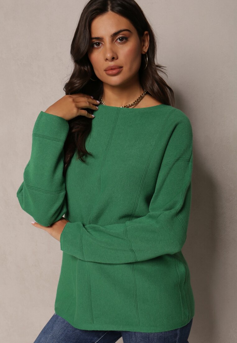 Pulover Verde Închis cu Mânecă Lungă și Cusături Eviana