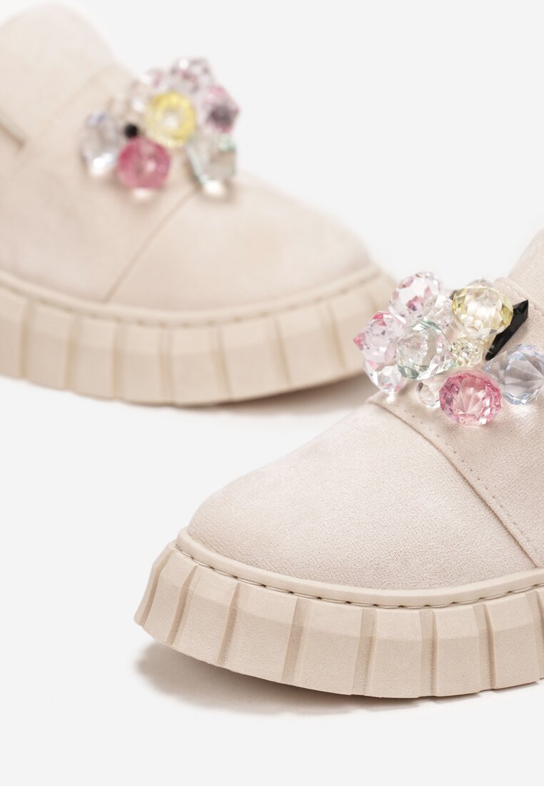 Sneakers bej pe platformă cu cristale Alexelina