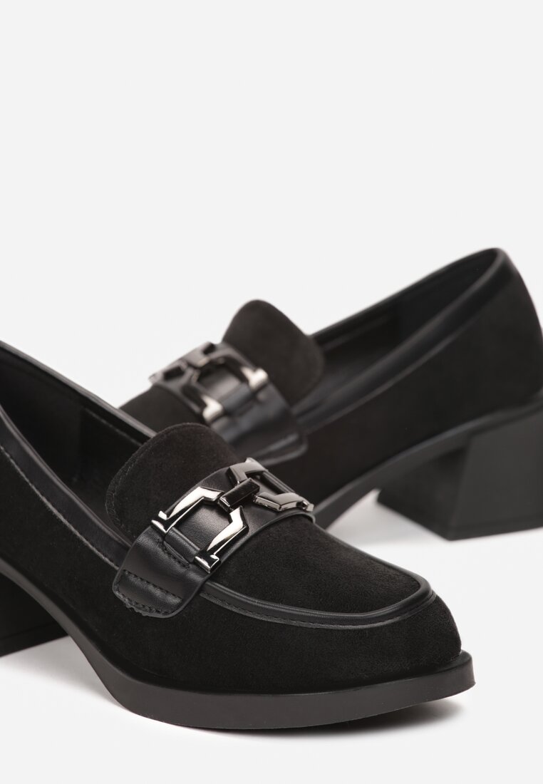 Mocasini Negri din Imitatie de Piele Lacuită cu Toc Jos Aspandia
