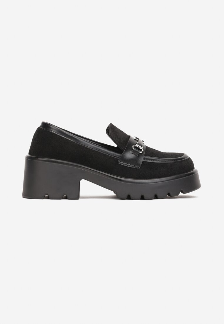 Mocasini Negri Slip-On cu Aplicație Metalică pe Talpă Groasă Breez