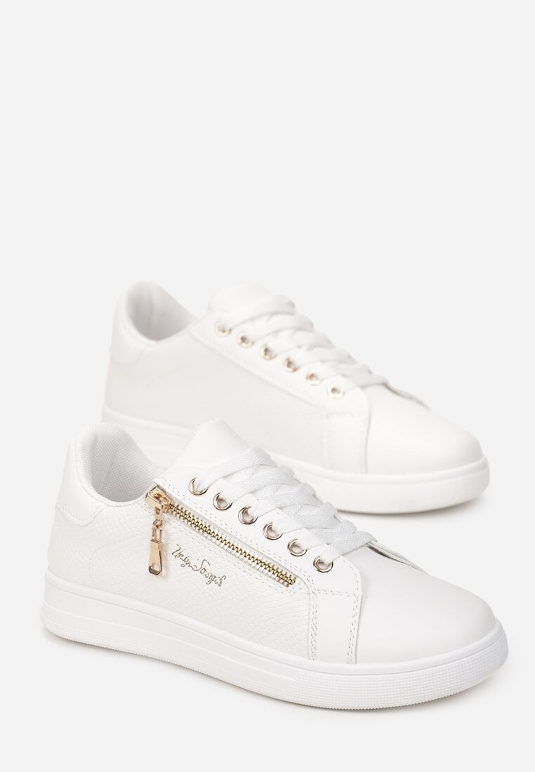 Biało-Złote Sneakersy przed Kostkę ze Zdobieniem Skóry Węża Avuneme