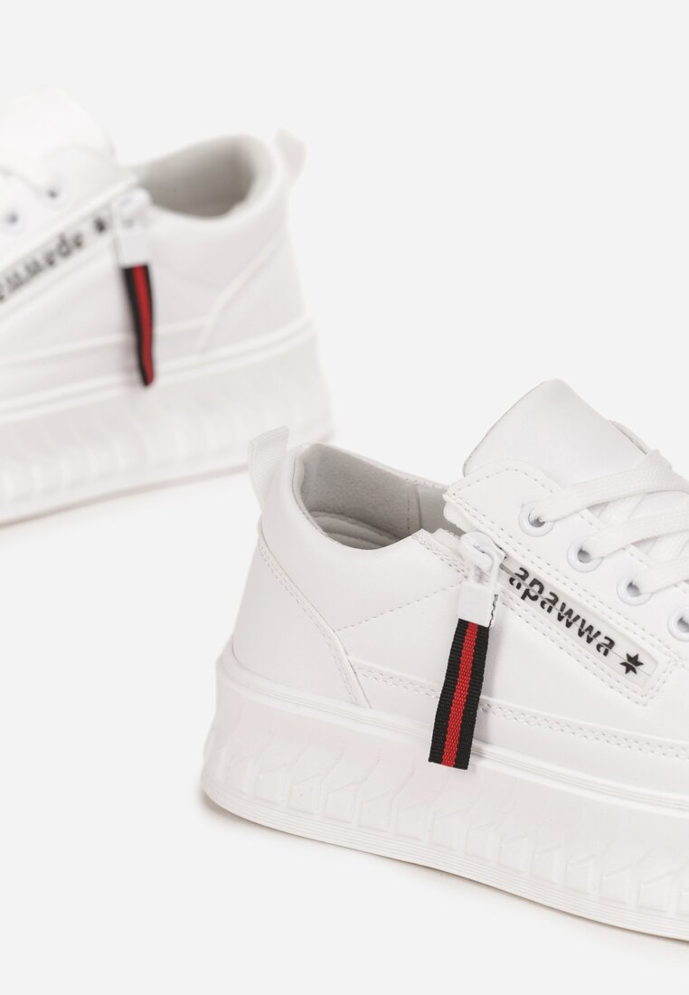 Białe Buty Sportowe Sneakersy na Żłobionej Platformie ze Skórzaną Wkładką Oilitana