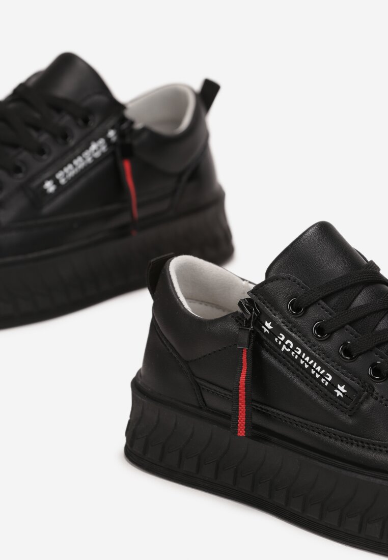 Czarne Buty Sportowe Sneakersy na Żłobionej Platformie ze Skórzaną Wkładką Oilitana