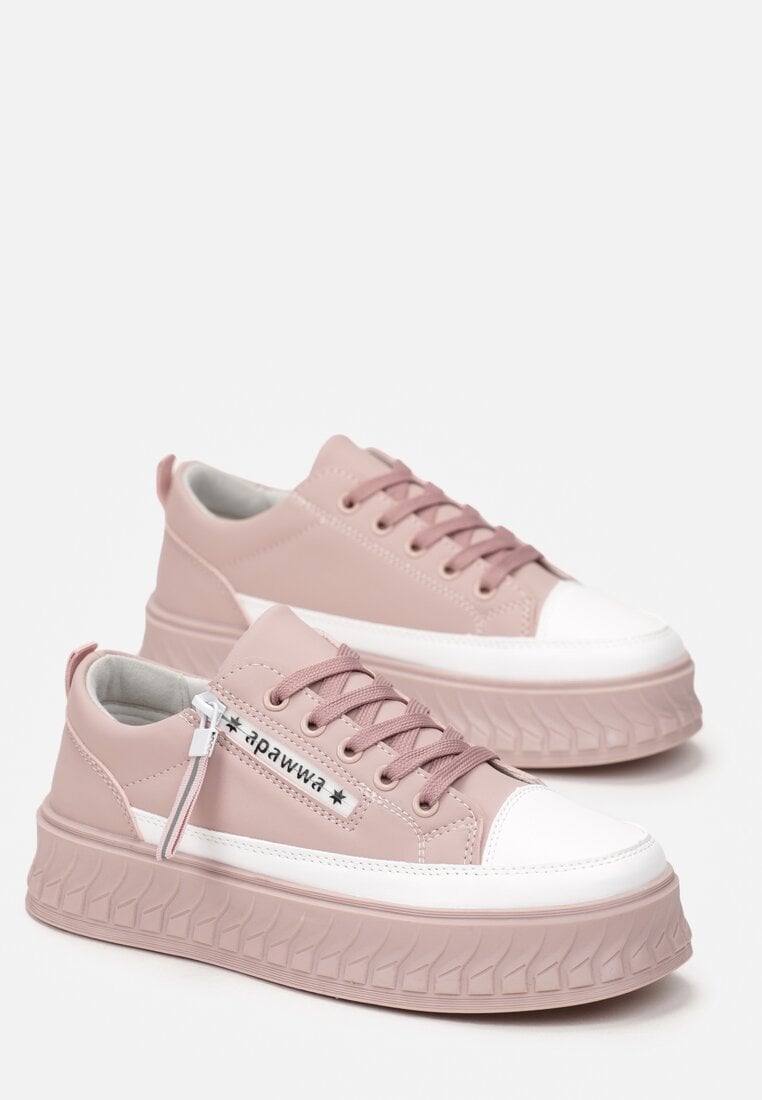 Różowe Buty Sportowe Sneakersy na Żłobionej Platformie ze Skórzaną Wkładką Oilitana