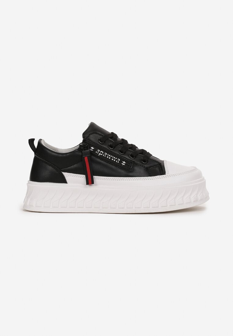 Czarno-Białe Buty Sportowe Sneakersy na Żłobionej Platformie ze Skórzaną Wkładką Oilitana