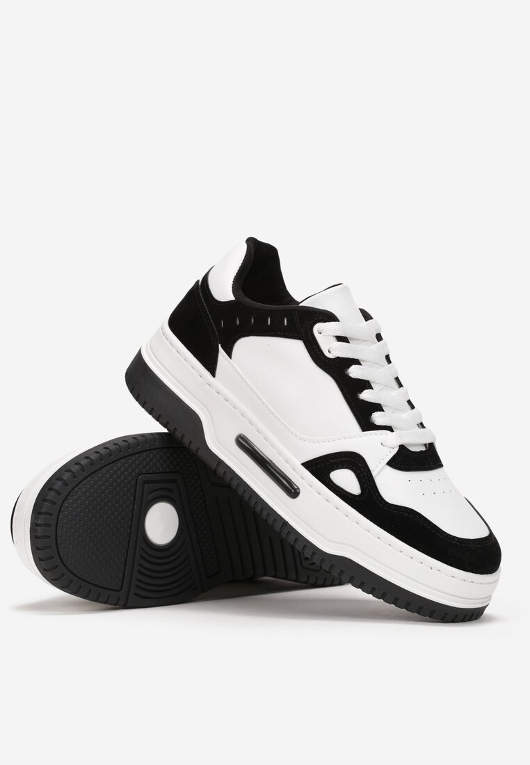 Biało-Czarne Sneakersy na Grubej Podeszwie z Przeszyciami Utire