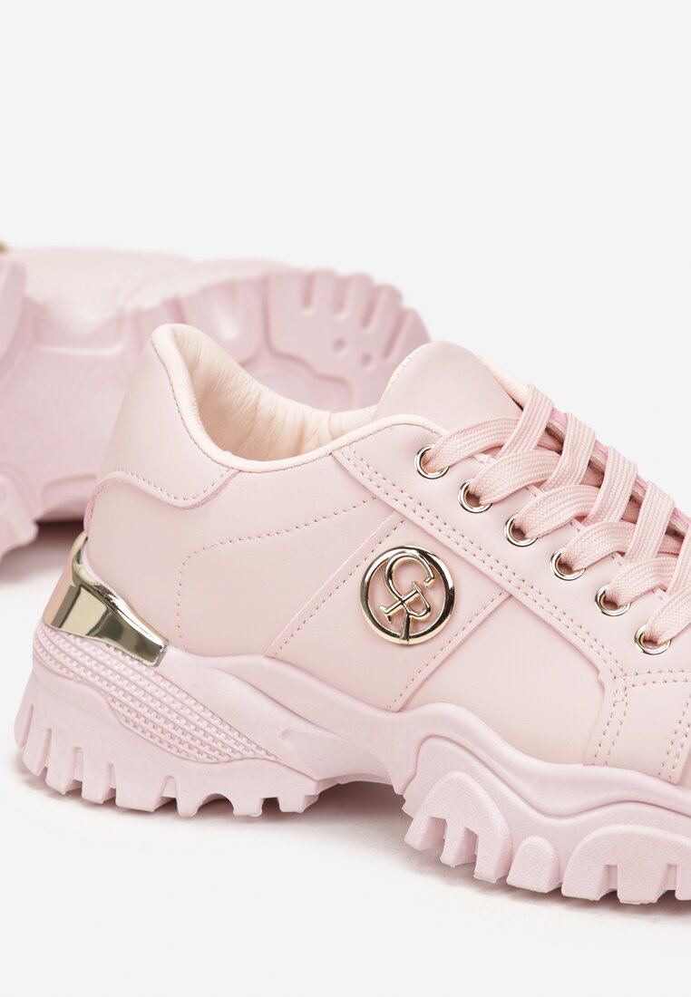Różowe Sneakersy przed Kostkę z Metalicznym Zdobieniem na Grubej Podeszwie Umsine