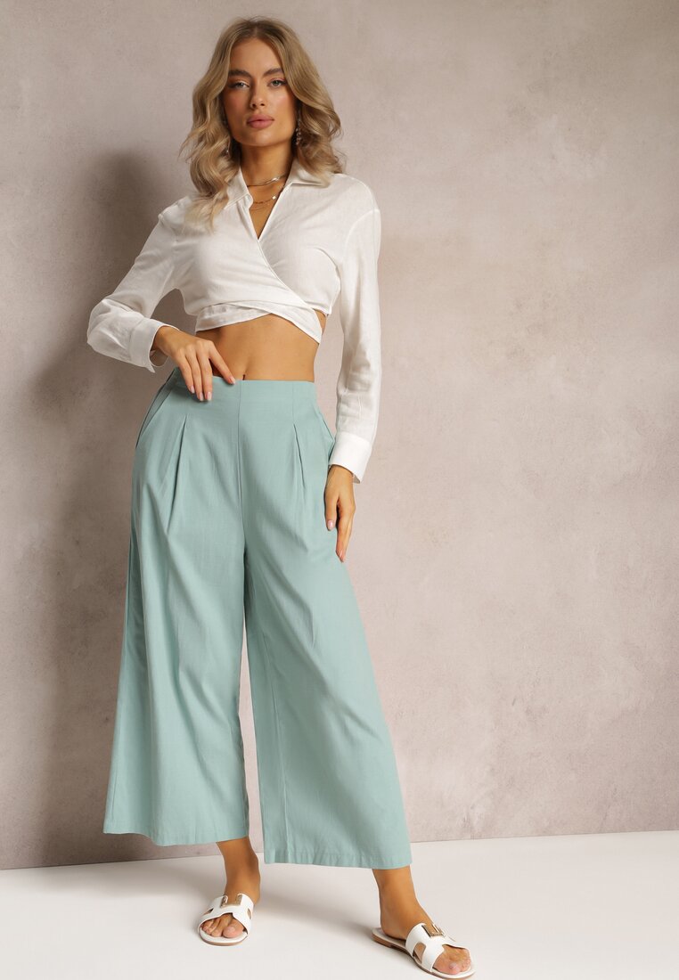 Pantaloni largi albaștri cu elastic în talie Vithan