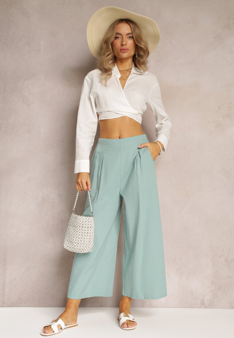 Pantaloni largi albaștri cu elastic în talie Vithan