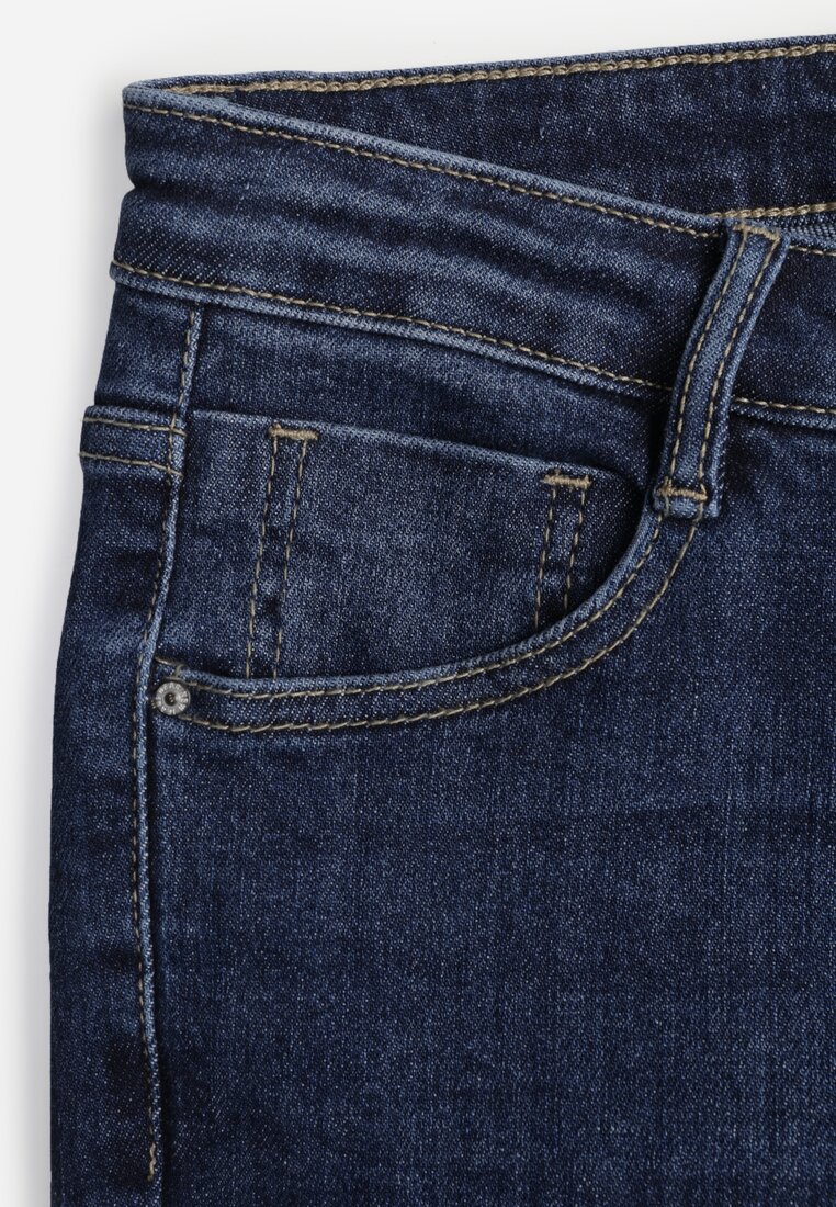 Granatowe Jeansy Dzwony z Regularnym Stanem Briris
