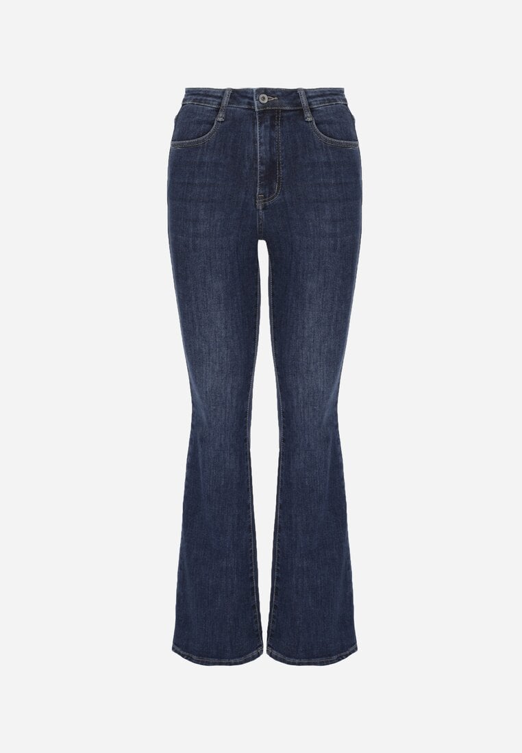 Granatowe Jeansy Dzwony z Regularnym Stanem Briris