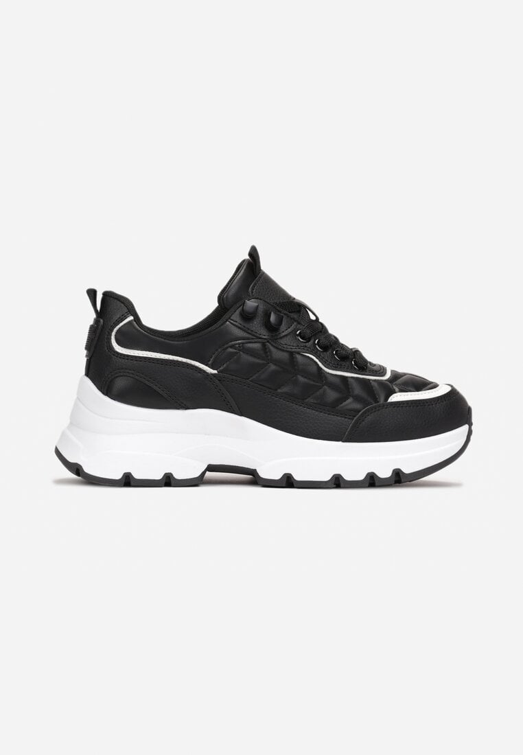 Czarne Sneakersy z Pikowaniem na Grubej Podeszwie Britten