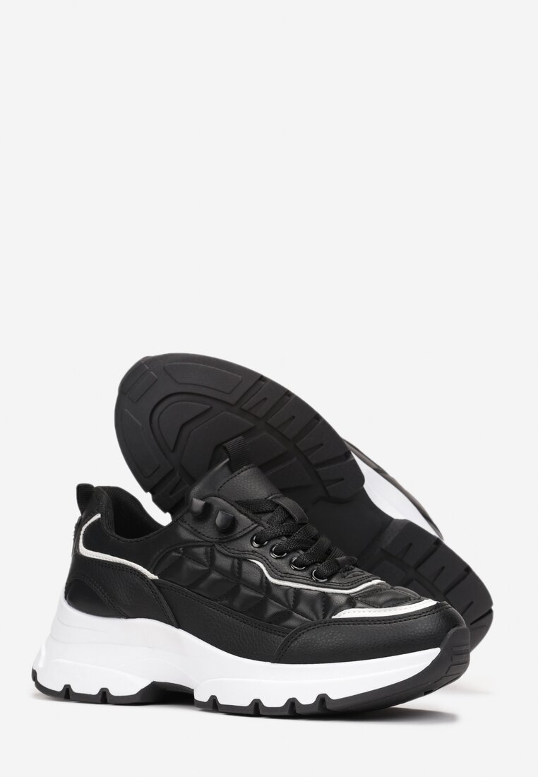 Czarne Sneakersy z Pikowaniem na Grubej Podeszwie Britten