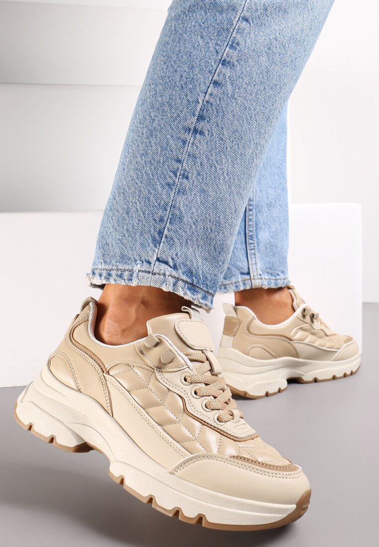 Sneakers Bej Închis Cu Matlasare Pe Talpă Groasă Britten