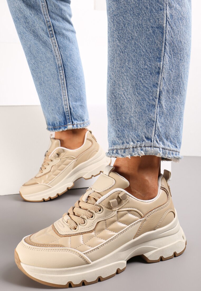 Sneakers Bej Închis Cu Matlasare Pe Talpă Groasă Britten