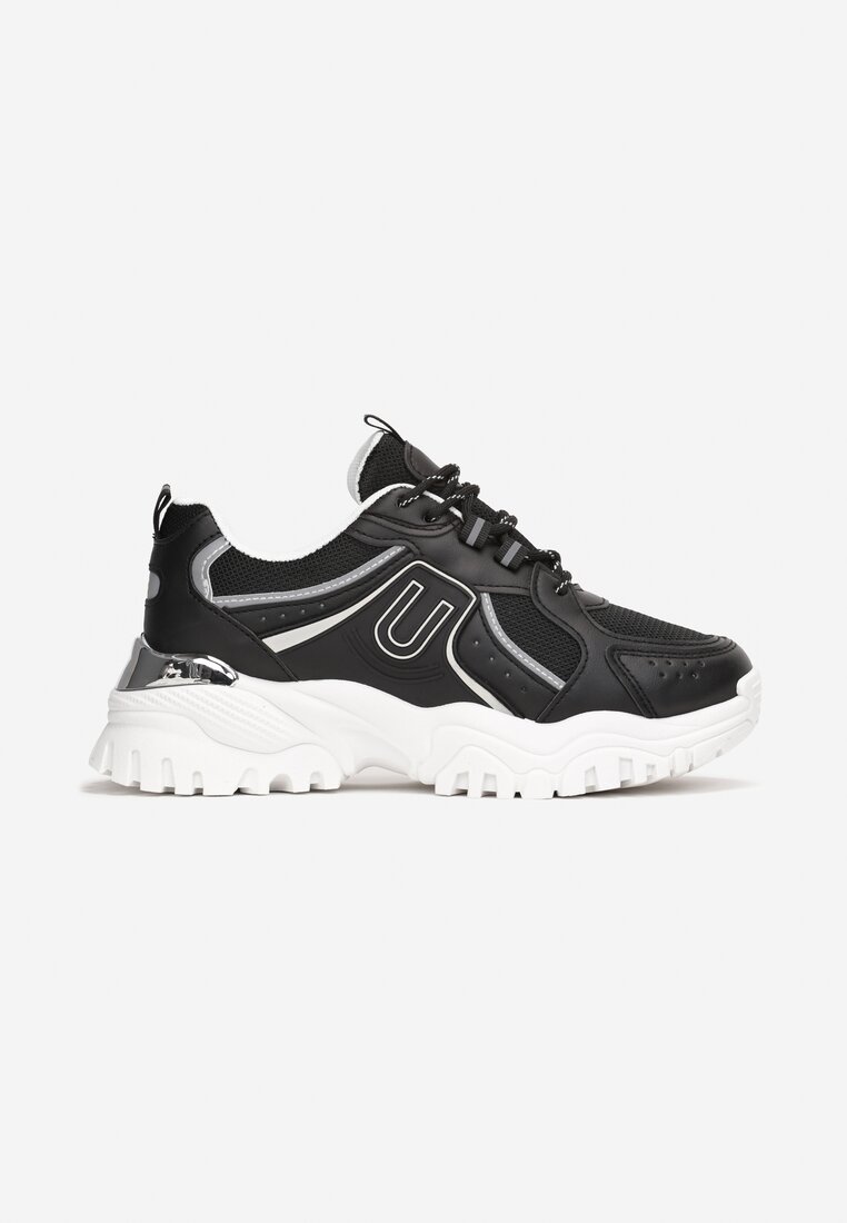Sneakerși Negri Platforma Talpă Groasă Inserții Colorate Ornament Metalic Paussa