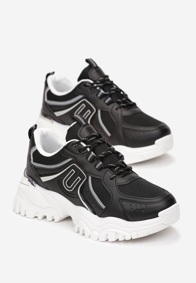 Sneakerși Negri Platforma Talpă Groasă Inserții Colorate Ornament Metalic Paussa