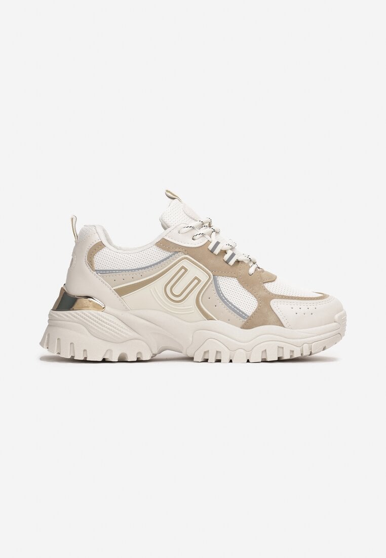 Sneakers Bej Platforma Talpă Groasă Inserții Colorate Decorație Metalică Paussa