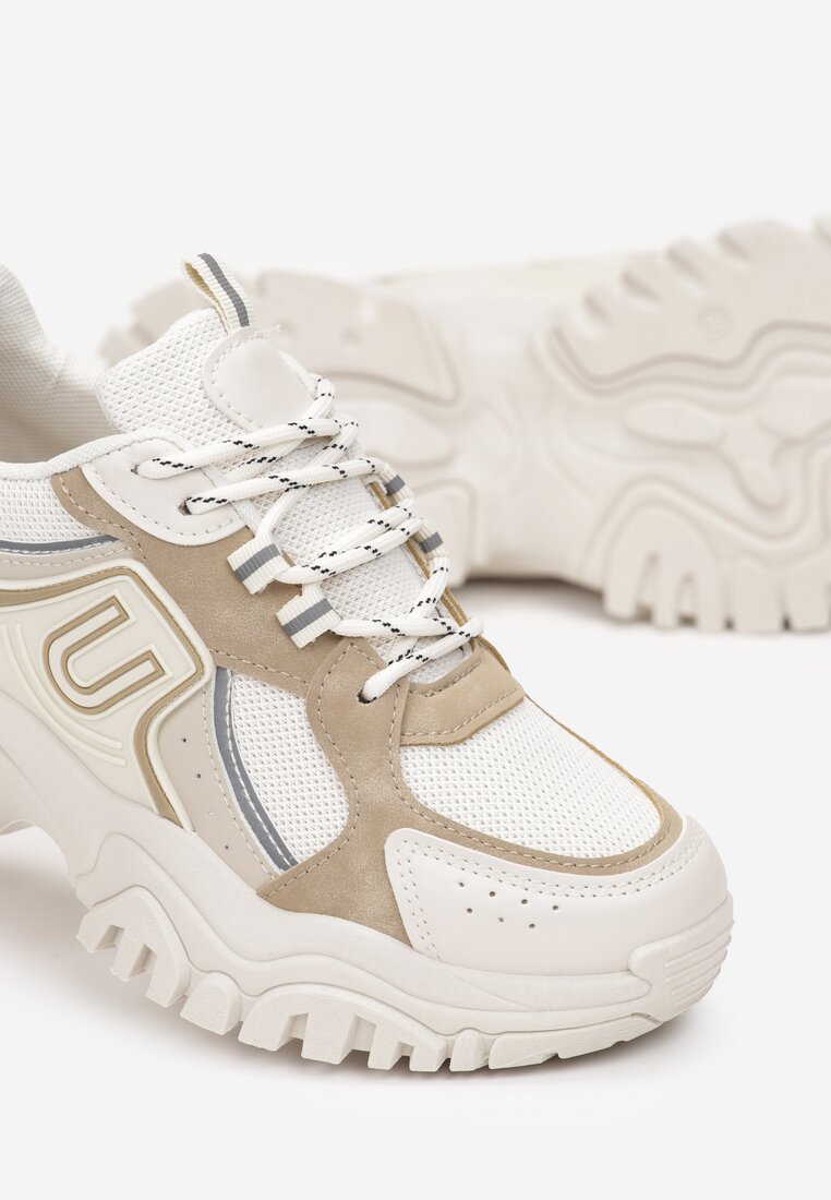 Sneakers Bej Platforma Talpă Groasă Inserții Colorate Decorație Metalică Paussa