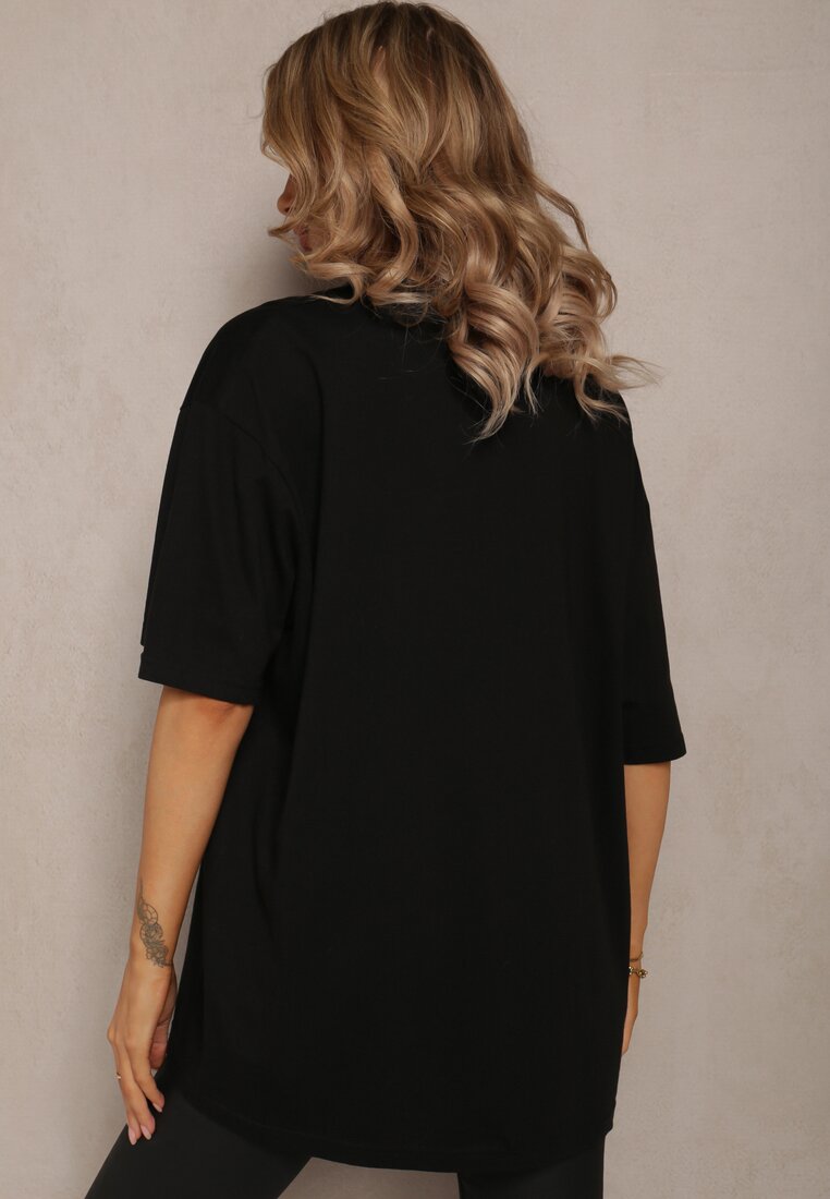 Czarny Bawełniany T-shirt Oversize Thenika
