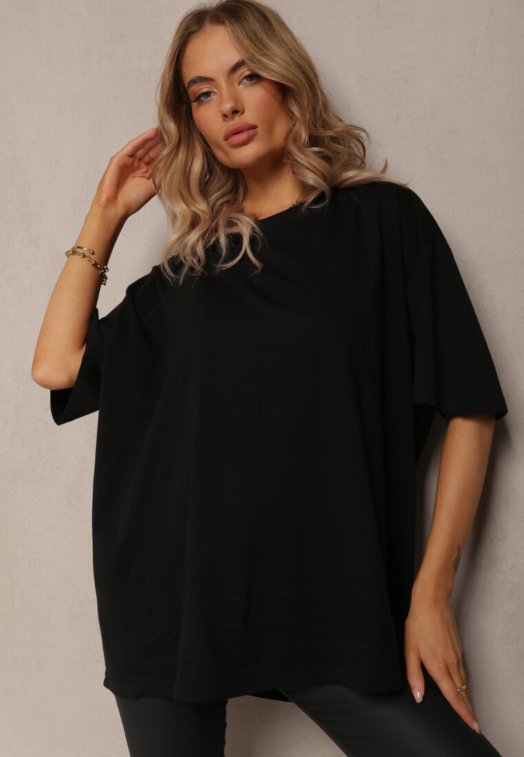 Czarny Bawełniany T-shirt Oversize Thenika