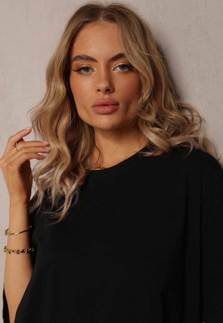 Czarny Bawełniany T-shirt Oversize Thenika