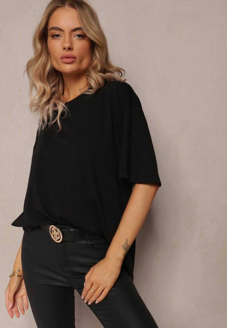 Czarny Bawełniany T-shirt Oversize Thenika