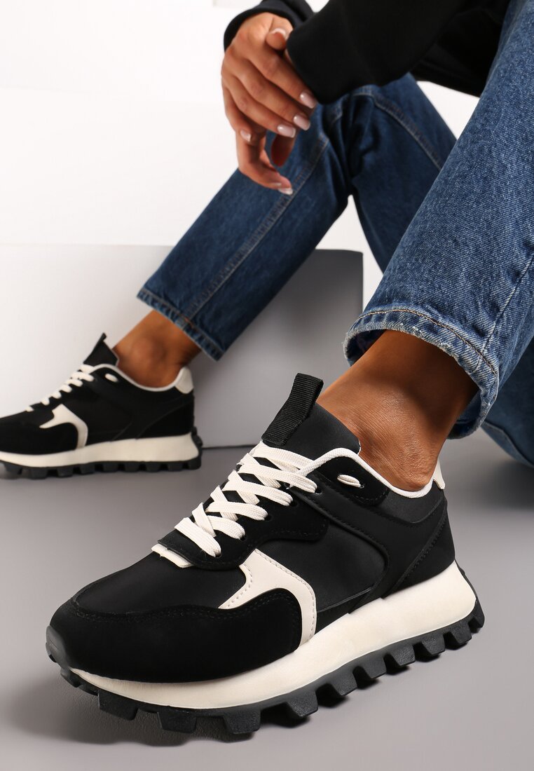 Czarne Sneakersy przed Kostkę na Grubej Podeszwie Erianeh