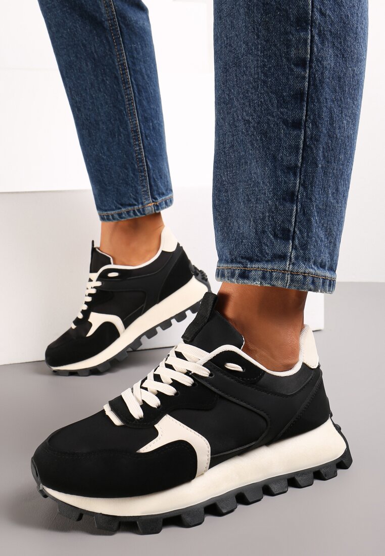Czarne Sneakersy przed Kostkę na Grubej Podeszwie Erianeh
