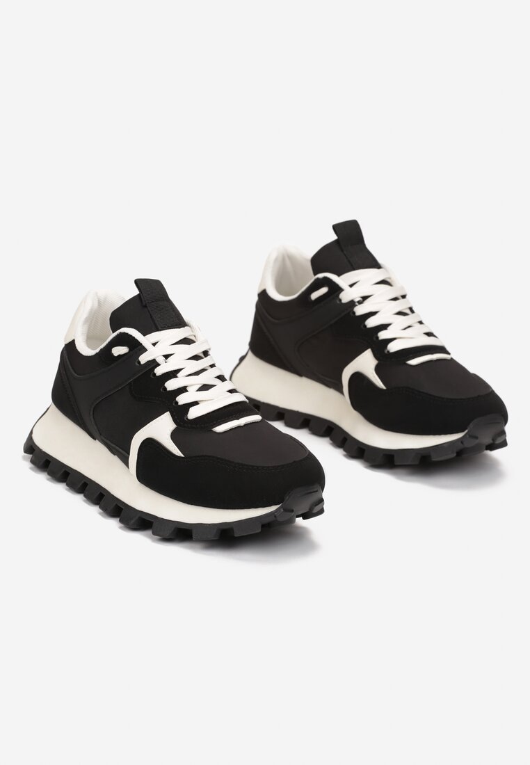 Czarne Sneakersy przed Kostkę na Grubej Podeszwie Erianeh