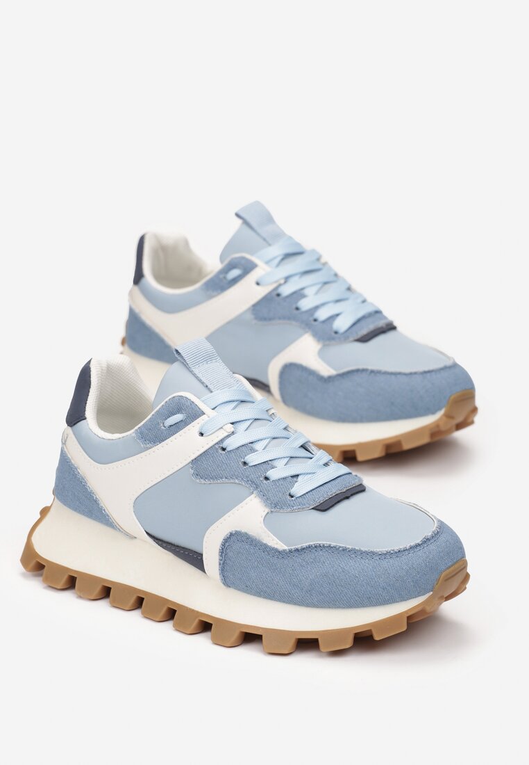 Niebieskie Sneakersy przed Kostkę na Grubej Podeszwie Erianeh