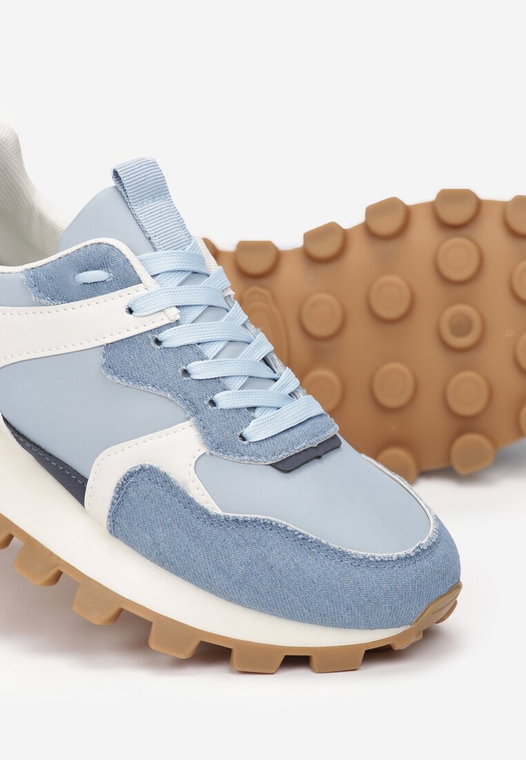 Niebieskie Sneakersy przed Kostkę na Grubej Podeszwie Erianeh