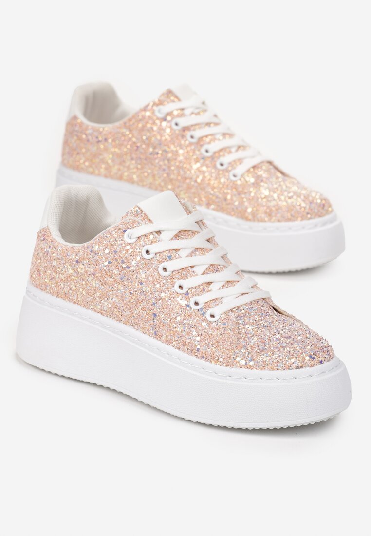 Różowe Sneakersy w Brokacie na Platformie Dawtina