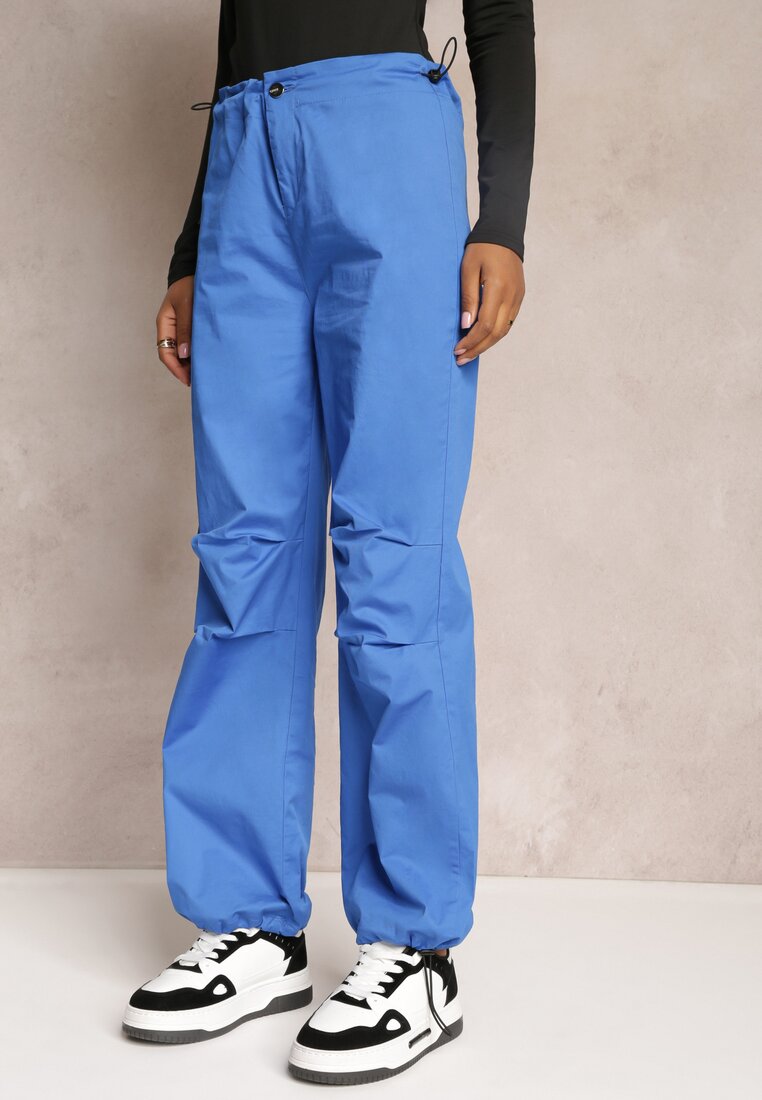 Niebieskie Szerokie Spodnie ze Stoperami i Marszczoną Talią Nirli