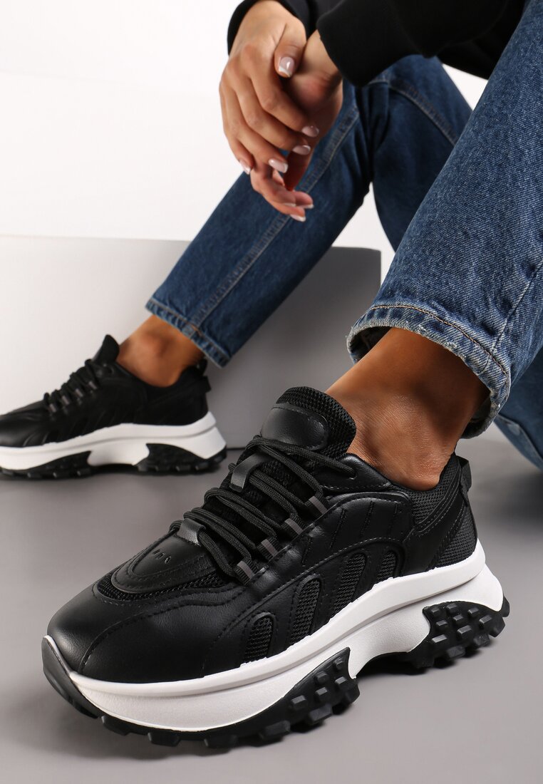 Sneakers Negri Platforma cu Șiret și Glezniera Amelm