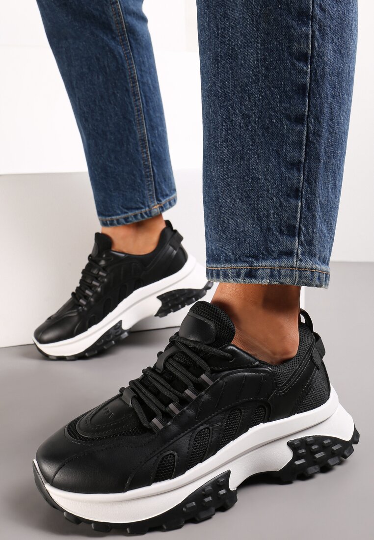 Sneakers Negri Platforma cu Șiret și Glezniera Amelm
