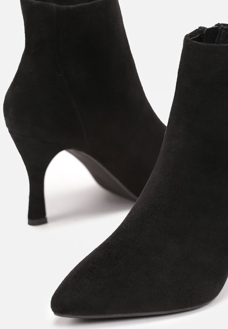Botine Negre cu Fermoar pe Toc Mic din Imitatie de Camos Ruriana