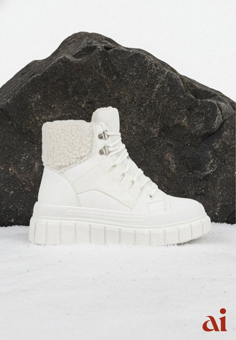 Białe Botki na Grubej Podeszwie z Futerkiem Nemda