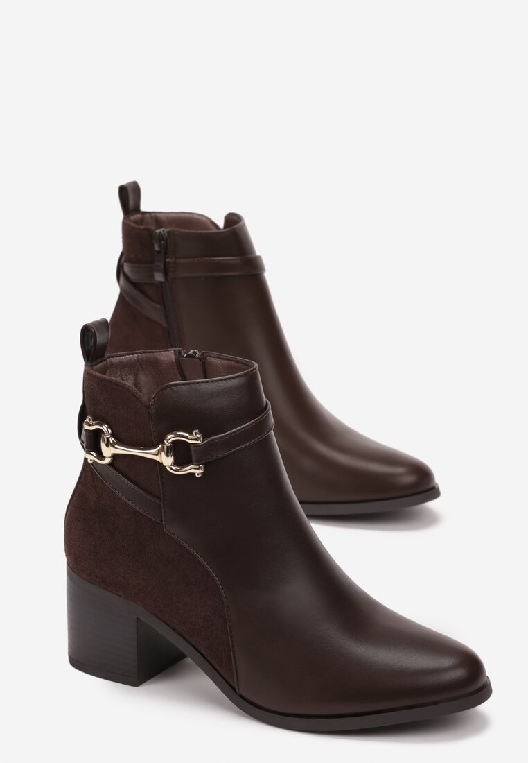 Botine maro cu toc gros cu cataramă Tamaris