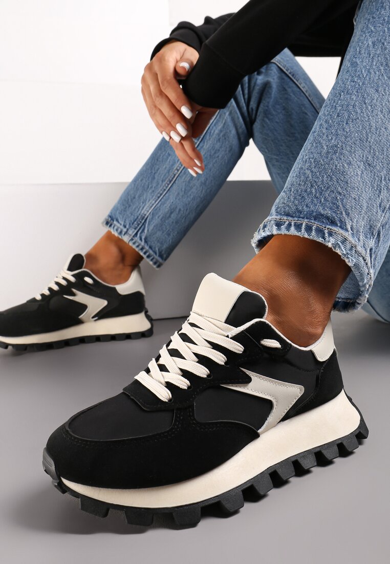 Czarne Sneakersy przed Kostkę na Grubej Podeszwie Allita