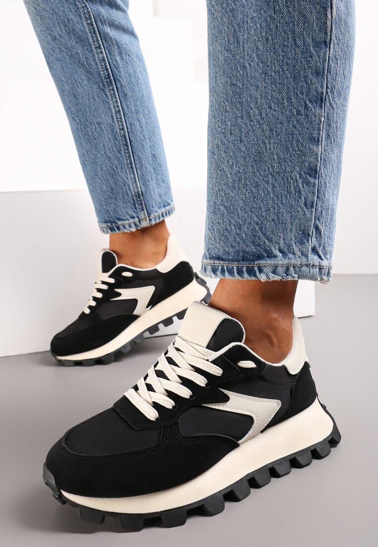 Czarne Sneakersy przed Kostkę na Grubej Podeszwie Allita