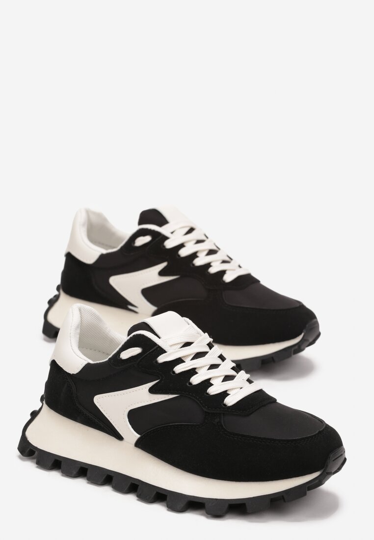 Czarne Sneakersy przed Kostkę na Grubej Podeszwie Allita