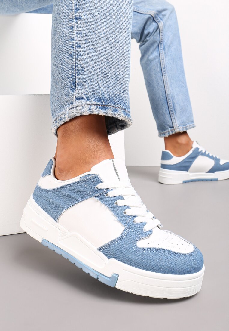 Biało-Niebieskie Sneakersy z Ozdobnymi Wstawkami Jeffeed