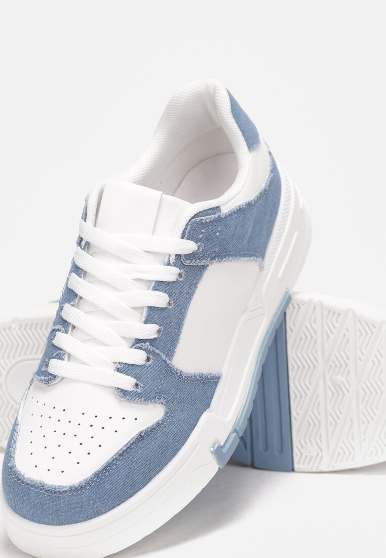 Biało-Niebieskie Sneakersy z Ozdobnymi Wstawkami Jeffeed