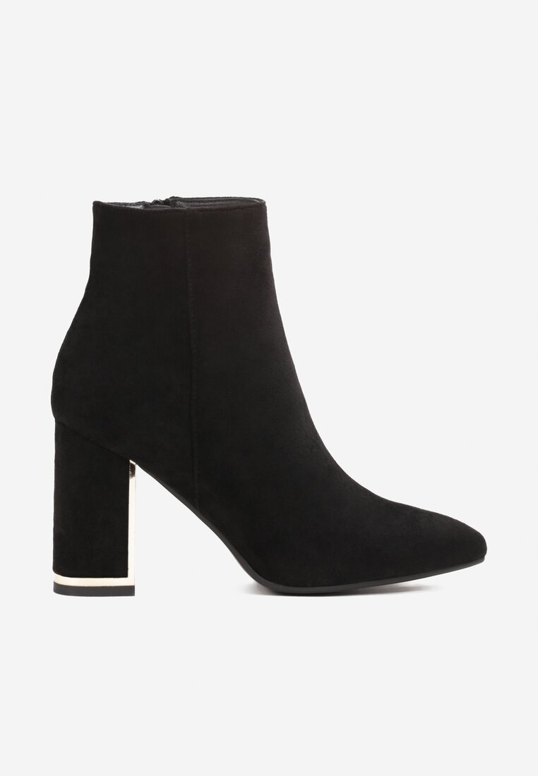 Botine negre cu fermoar din imitație de piele întoarsă cu toc bloc Heike