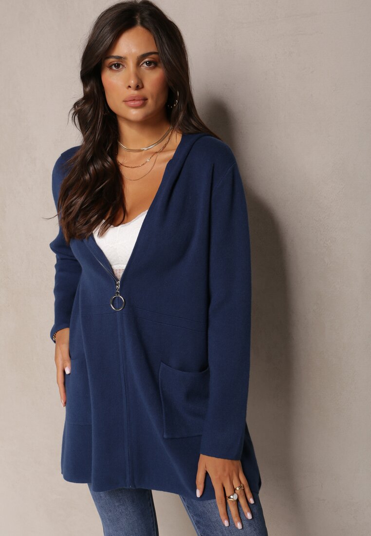 Bleumarin Cardigan Bluză cu Fermoar cu Glugă Selki