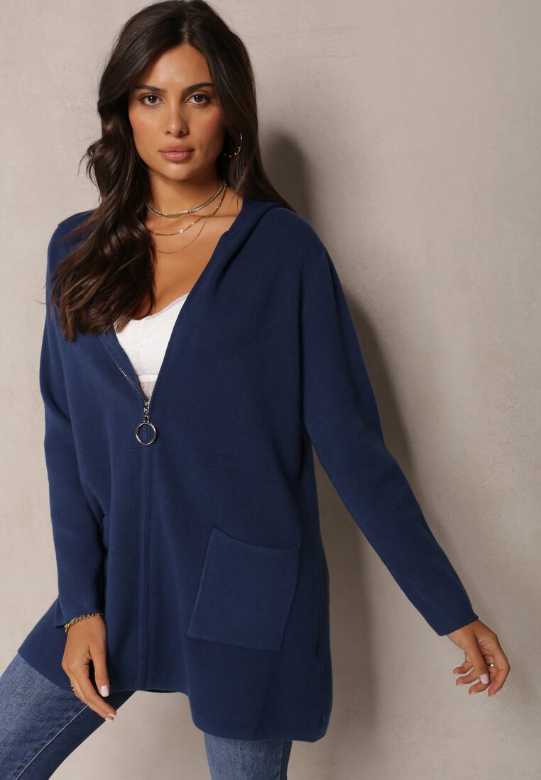 Bleumarin Cardigan Bluză cu Fermoar cu Glugă Selki