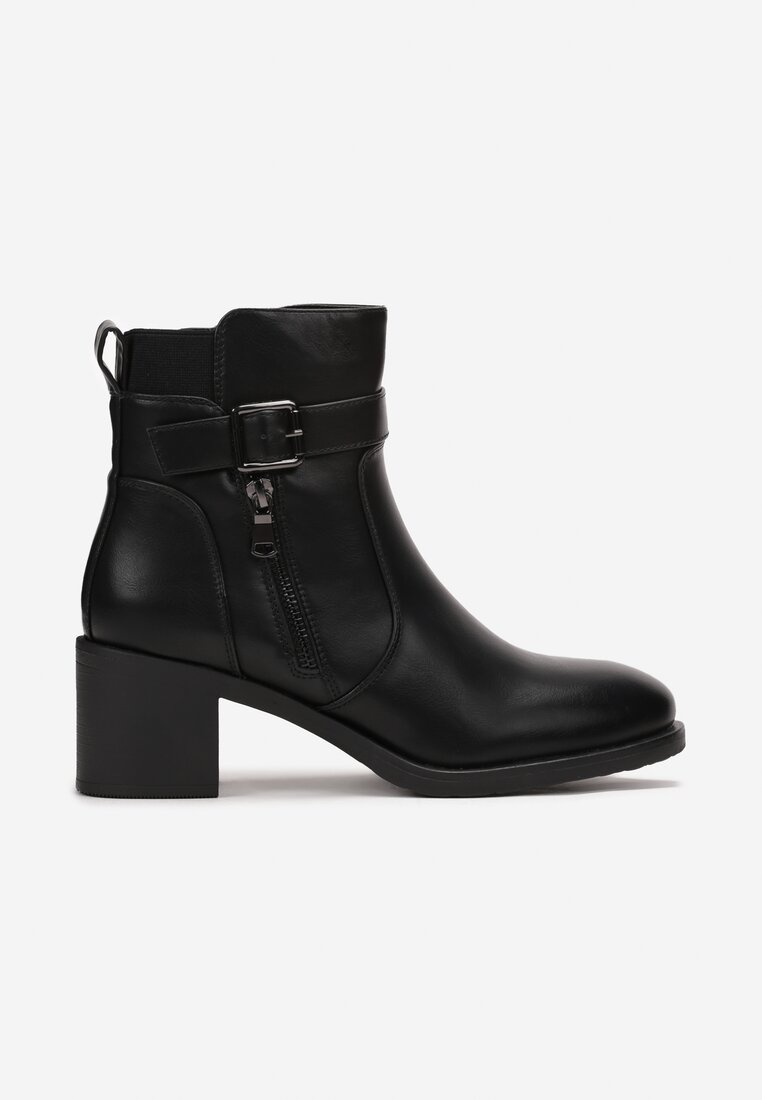Botine negre cu fermoar și cataramă decorativă pe toc pătrat Manuelles